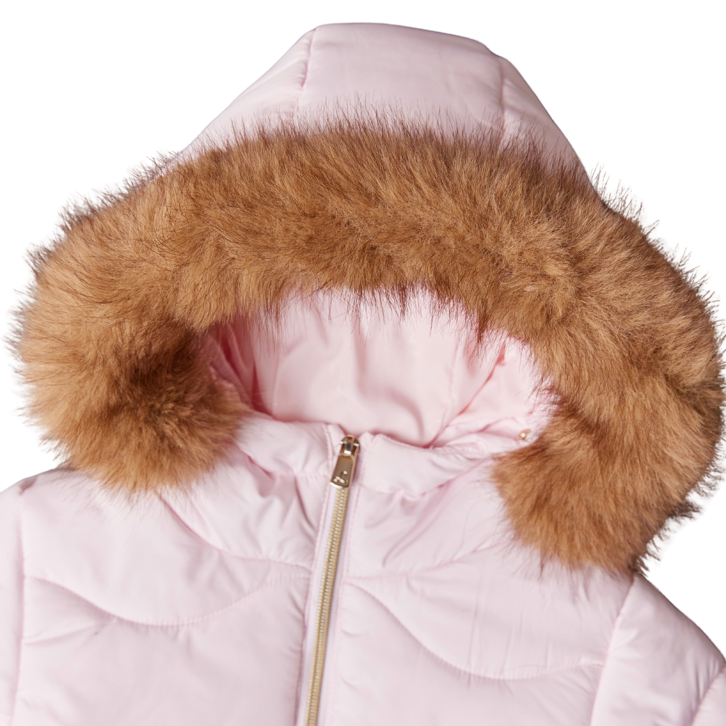 Lili Gaufrette pink padded coat with faux fur hood 