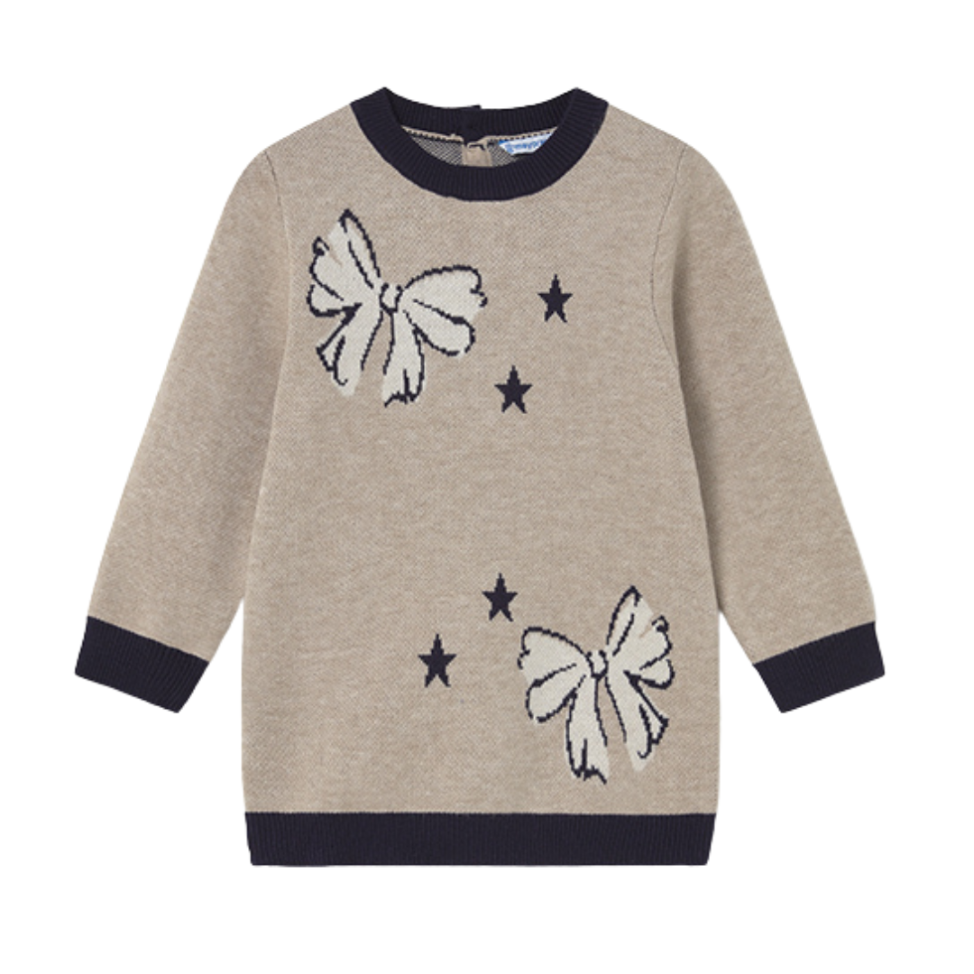 Mayoral girls beige and navy knit dress 