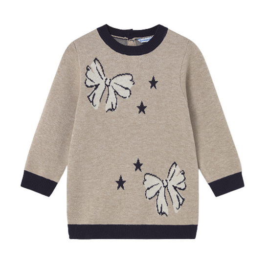 Mayoral girls beige and navy knit dress 
