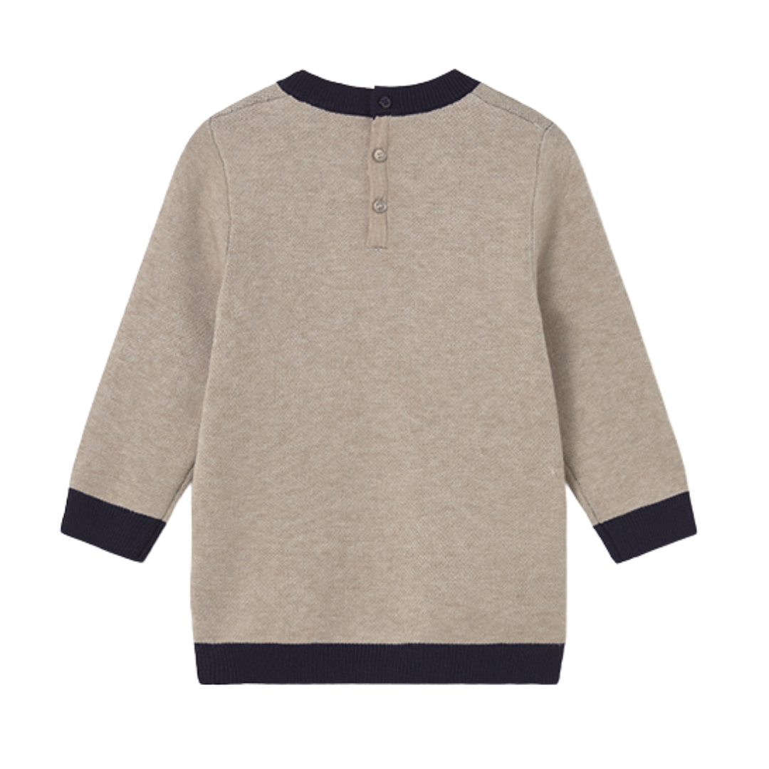 Mayoral girls beige and navy knit dress 