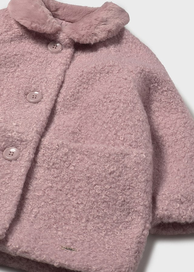 Mayoral Toddler girls pink shearling coat with faux fur collar