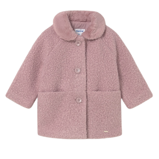 Mayoral Toddler girls pink shearling coat with faux fur collar