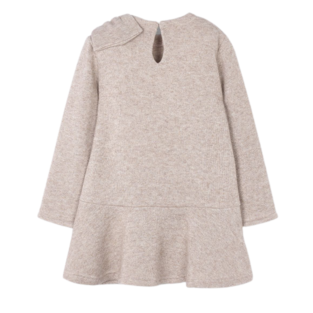 Mayoral girls beige dress with bow on the shoulder 