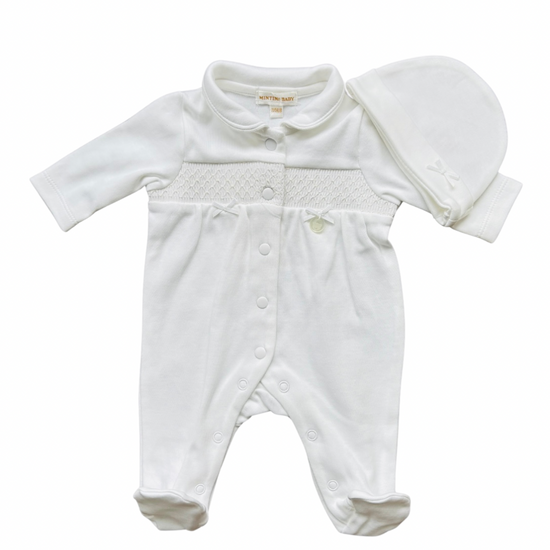 White cotton baby grow (premature clothing) by Mintini - Adora Childrenswear