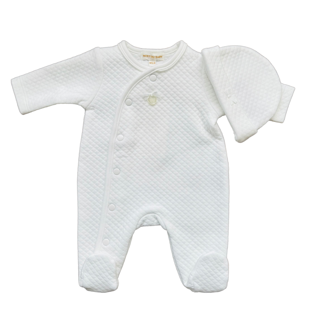 Mintini white baby grow with matching hat - Adora Childrenswear 