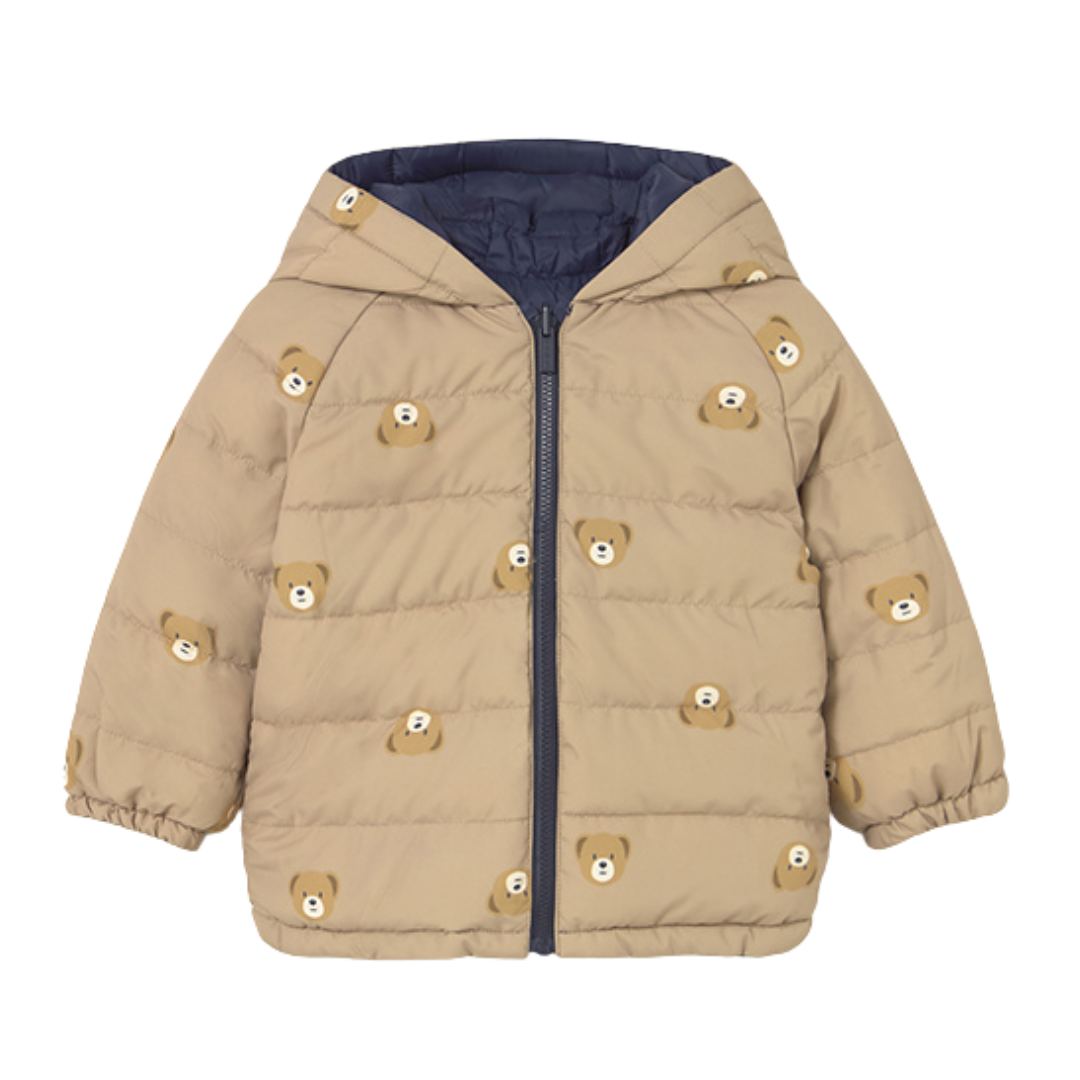 Mayoral boys beige/navy reversible coat with teddy bear design 