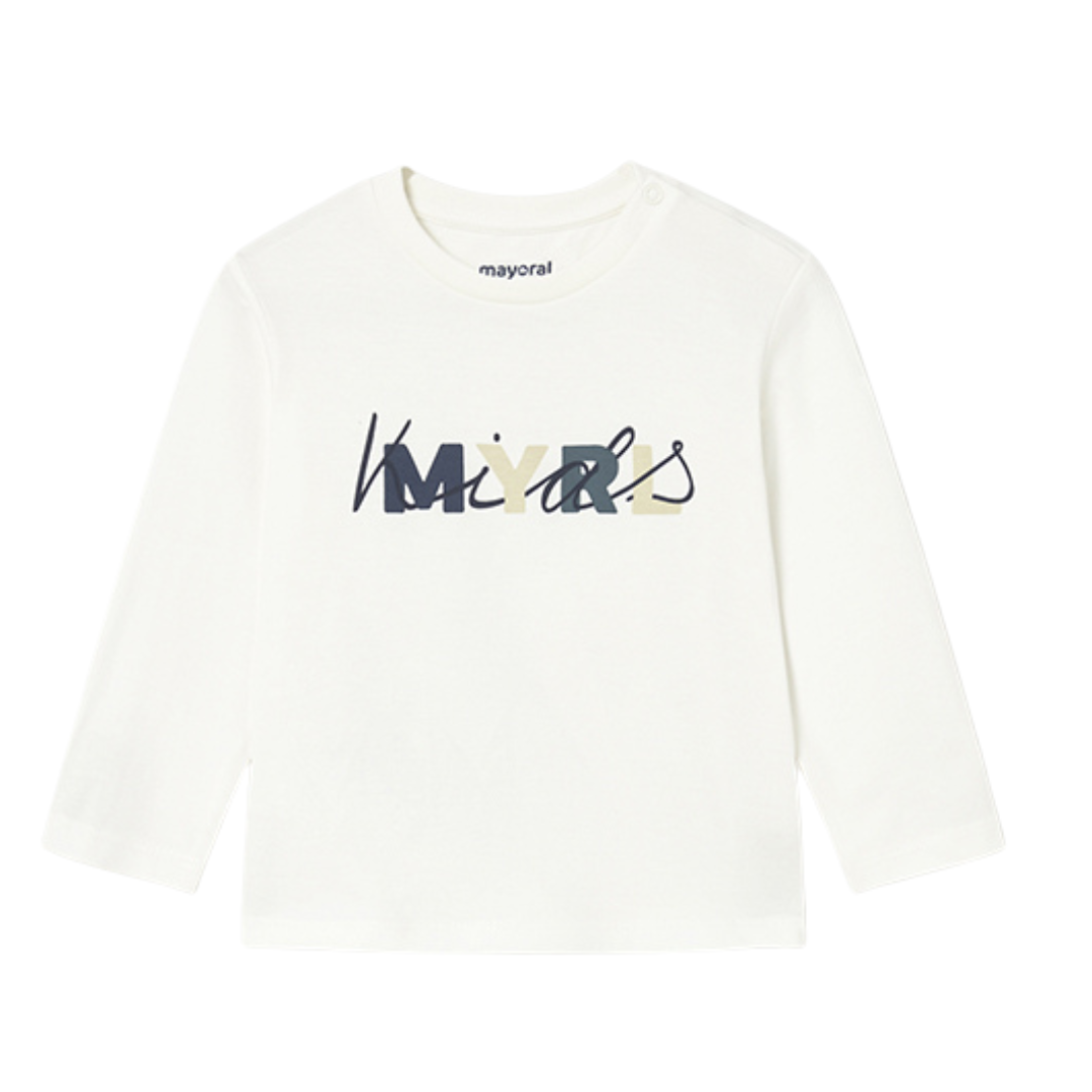 Mayoral boys cream long sleeved t shirt 