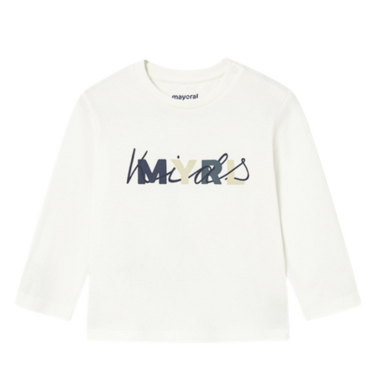 Mayoral boys cream long sleeved t shirt 