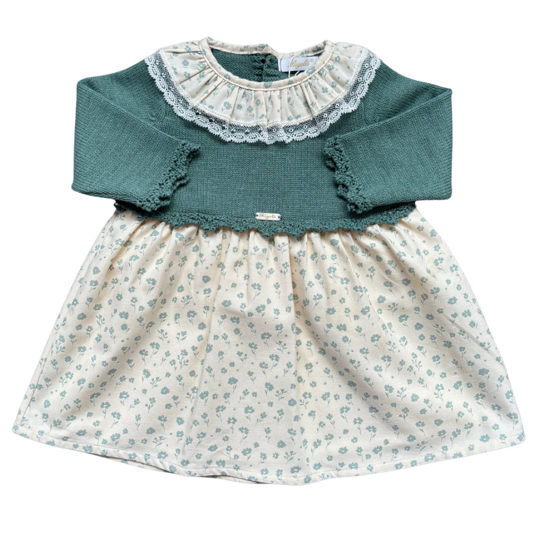 Rigola baby girls green floral dress with lace collar - Adora Childrenswear