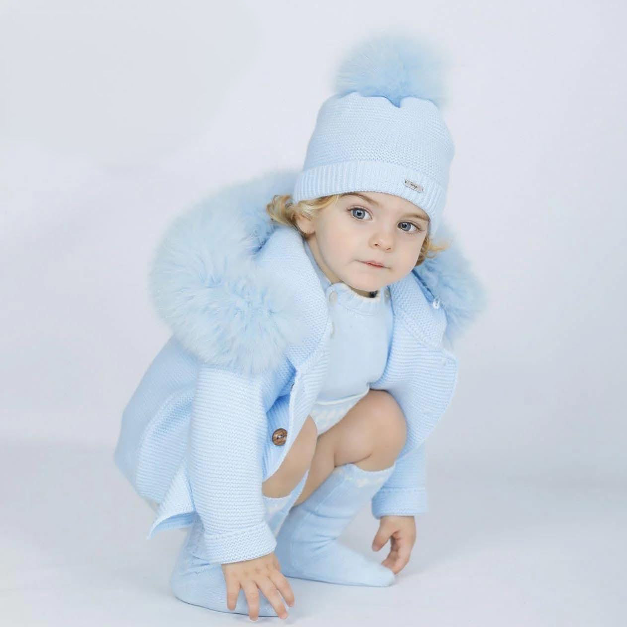 Rahigo baby blue fur hood cardigan coat 