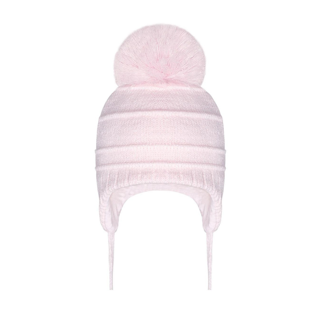 Pom Pom Envy girls winter cable knit hat without feet large pink pom 