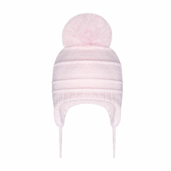 Pom Pom Envy girls winter cable knit hat without feet large pink pom 