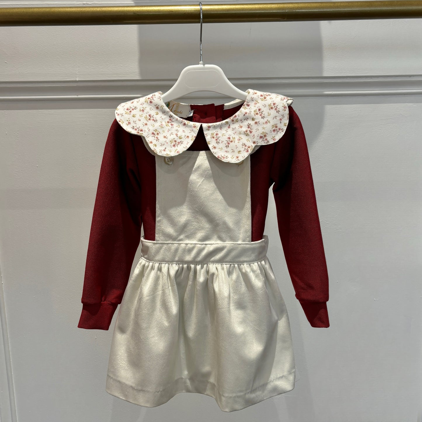 Cream velvet dress with wine coloured blouse - Adora Childrenswear