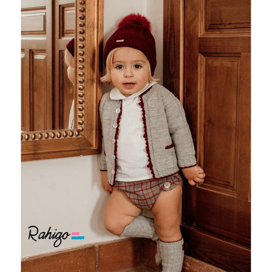 Load image into Gallery viewer, Grey And Burgundy Three Piece Set 3258 - Lala Kids 
