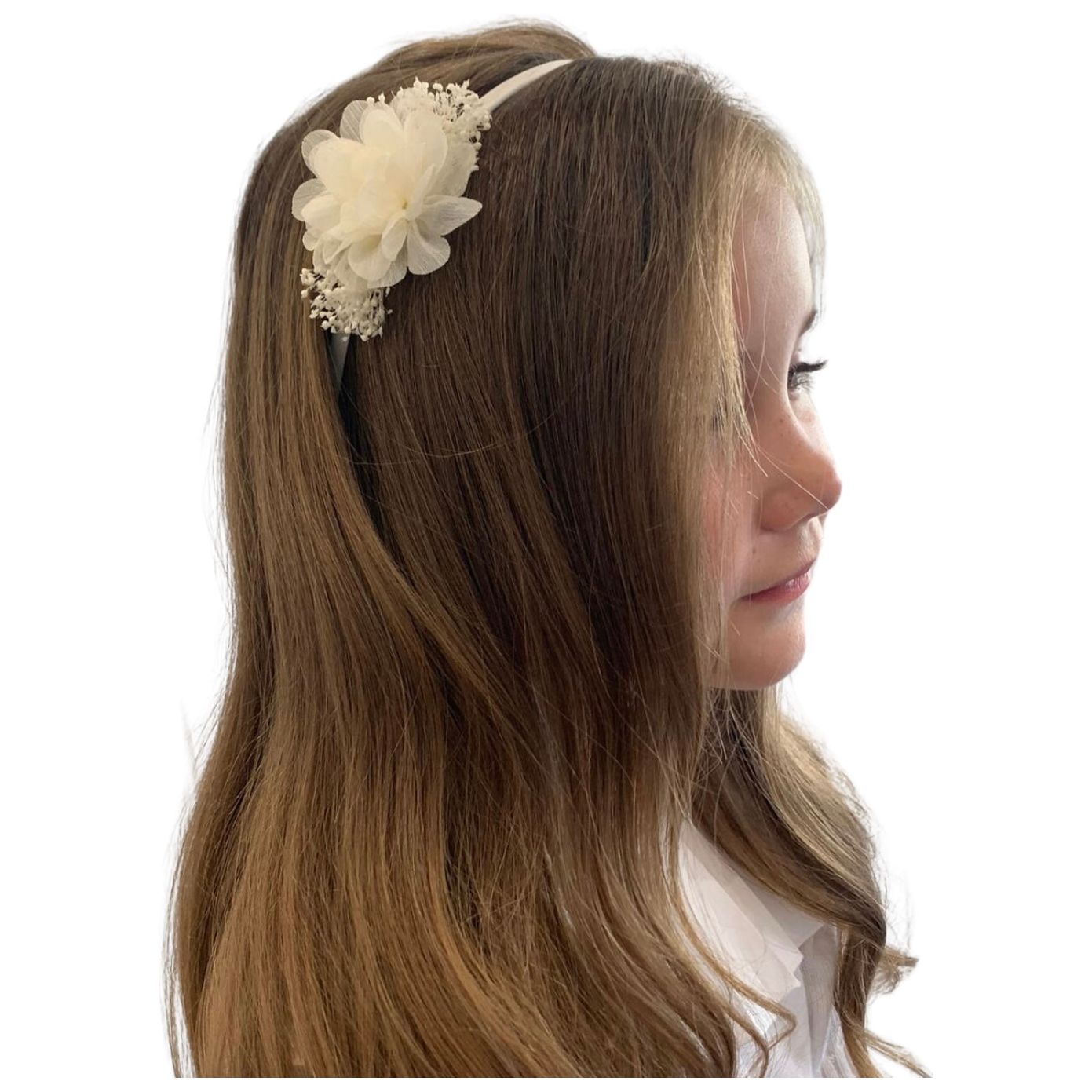 Load image into Gallery viewer, Cream Headband With Chiffon Flower 342 - Lala Kids 
