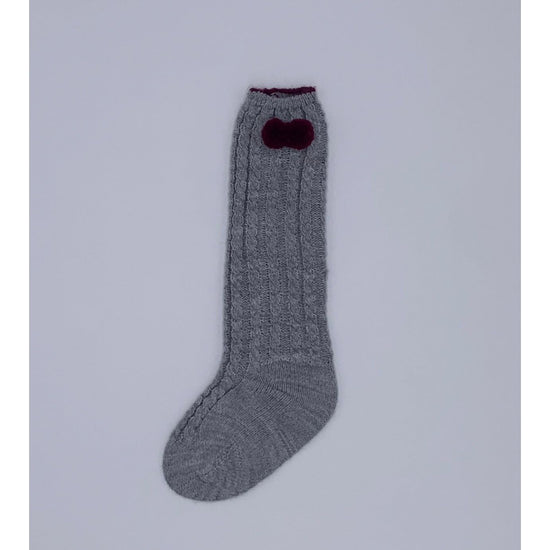 Load image into Gallery viewer, Grey Knitted Socks With Burgundy Piping 3259 - Lala Kids 
