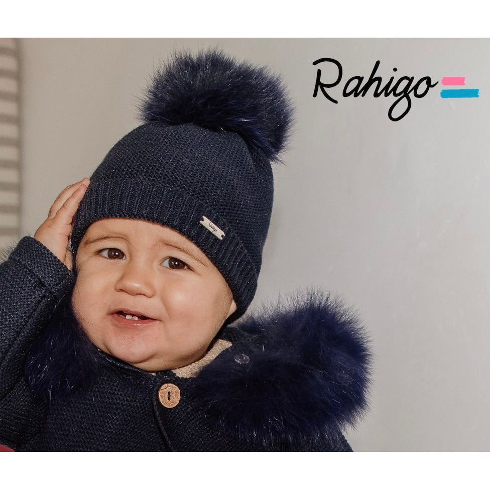 Load image into Gallery viewer, Navy Knitted Pom Hat 3243 - Lala Kids 
