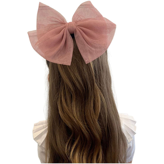 Extra Large Antique Pink Tulle Hair Bow 372 - Lala Kids 