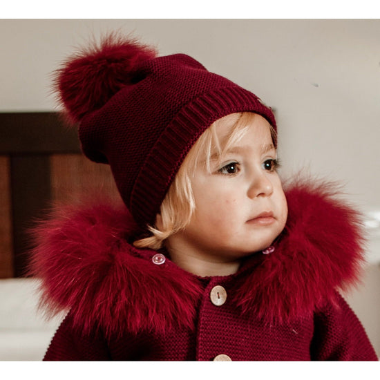 Burgundy Knitted Hat With Pom 3264 - Lala Kids 