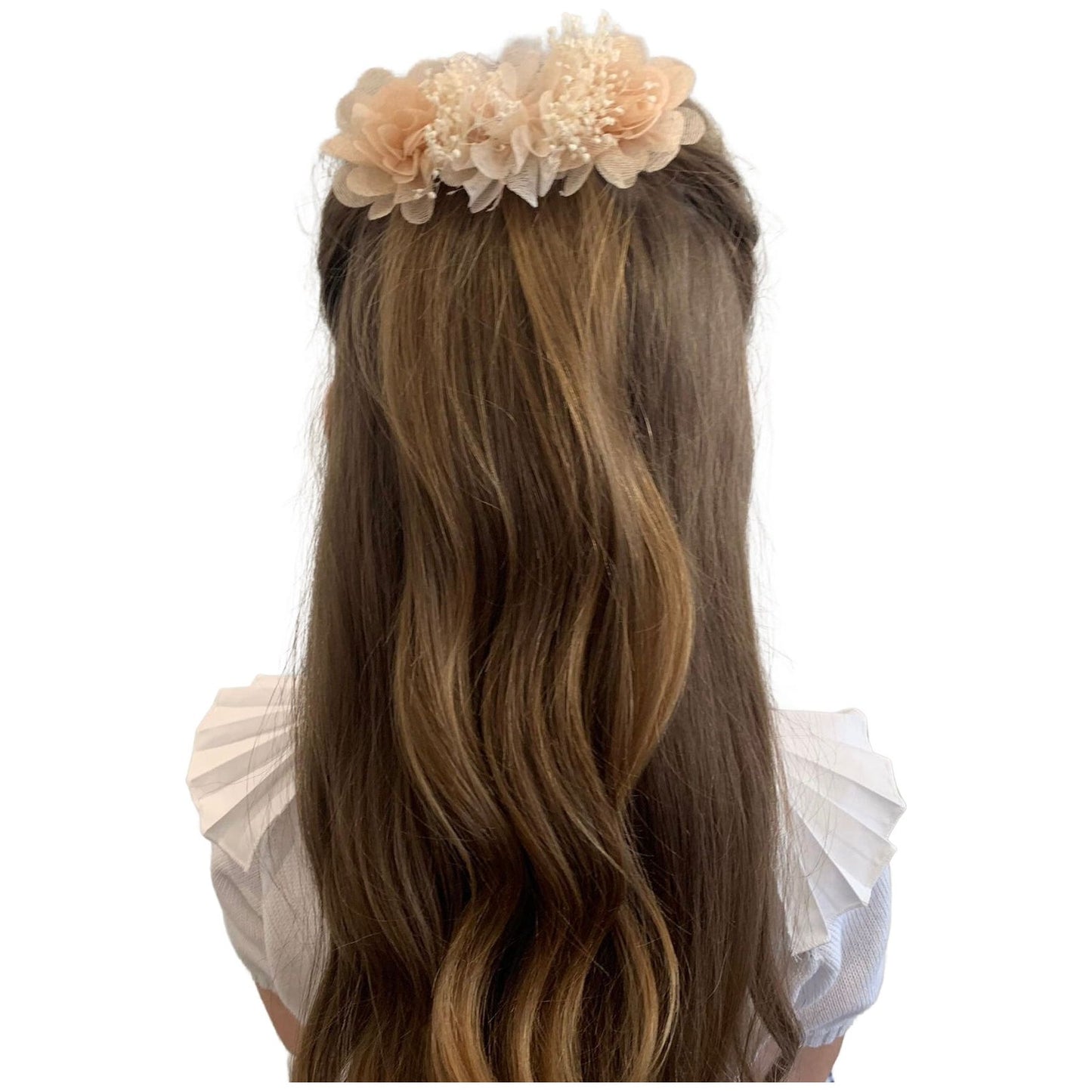 Load image into Gallery viewer, Beige Organza Floral Hair Clip 349 - Lala Kids 

