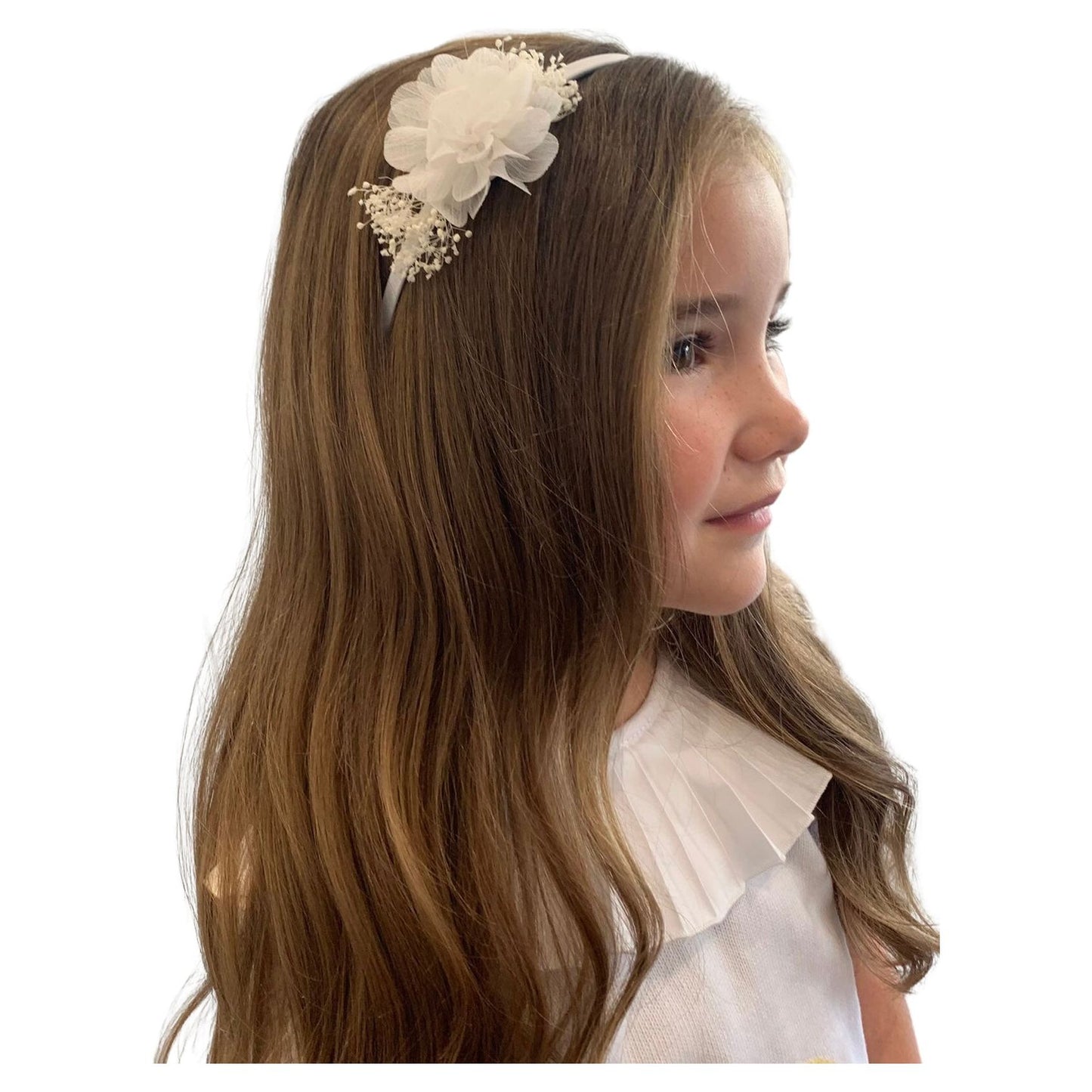White Headband With Chiffon Flower 344 - Lala Kids 