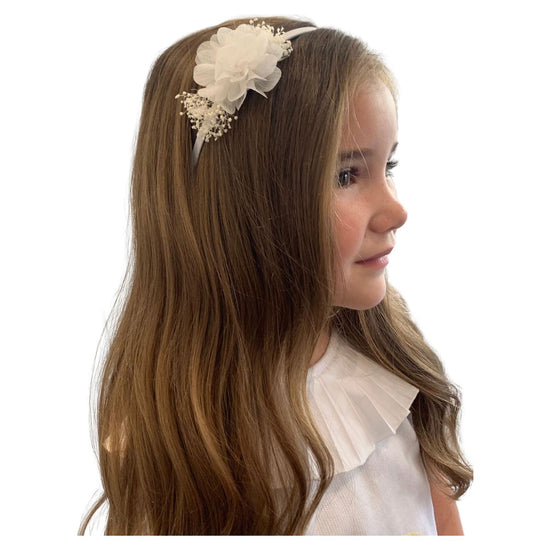 Load image into Gallery viewer, White Headband With Chiffon Flower 344 - Lala Kids 
