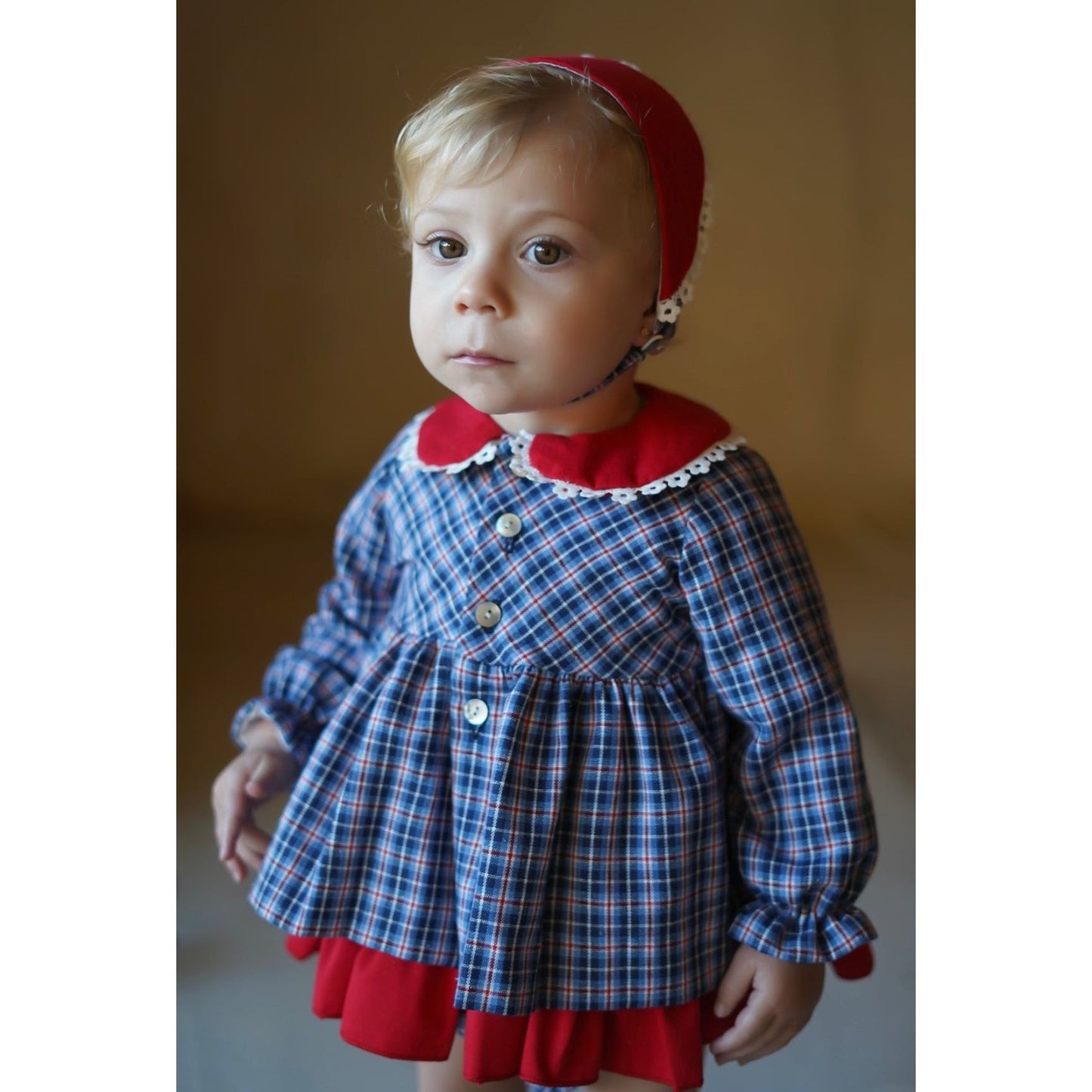 Checked Dress With Bonnet 3219 - Lala Kids 