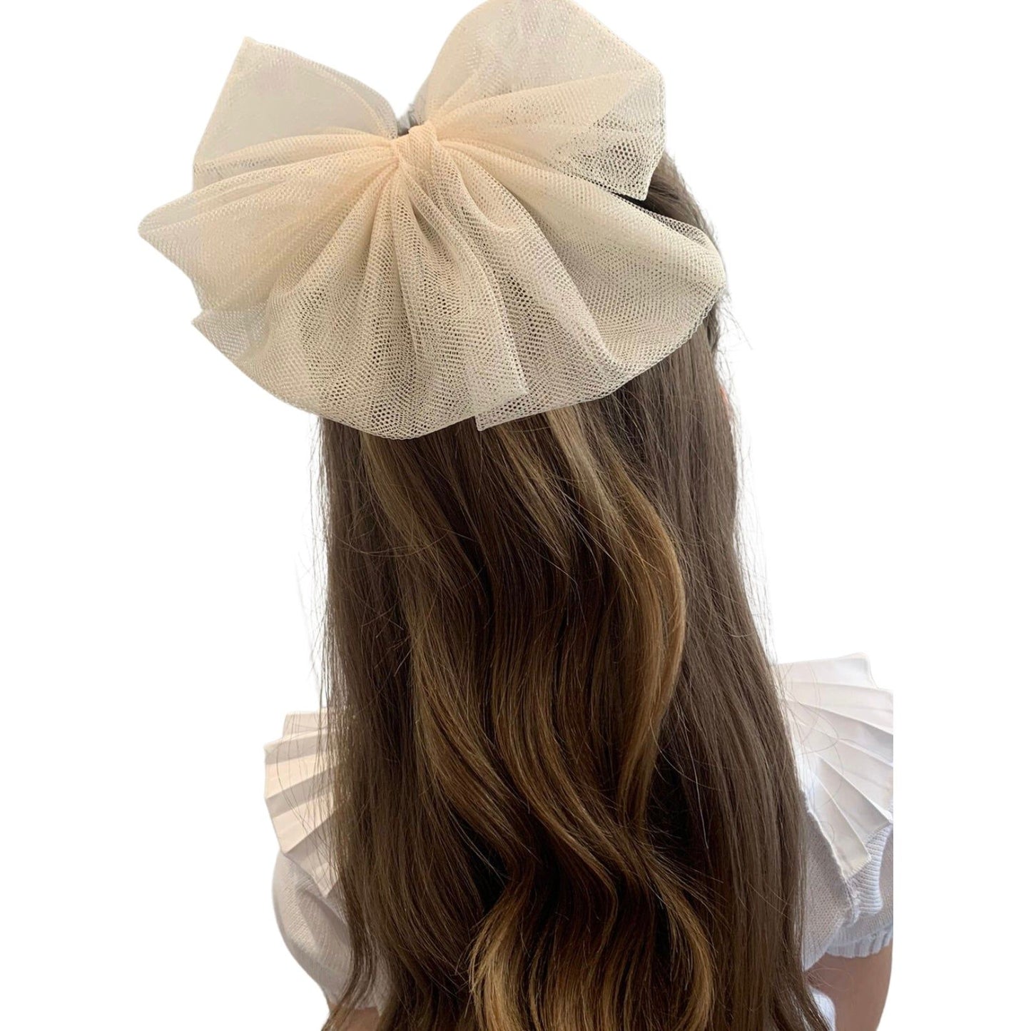 Extra Large Cream Tulle Hair Bow 371 - Lala Kids 