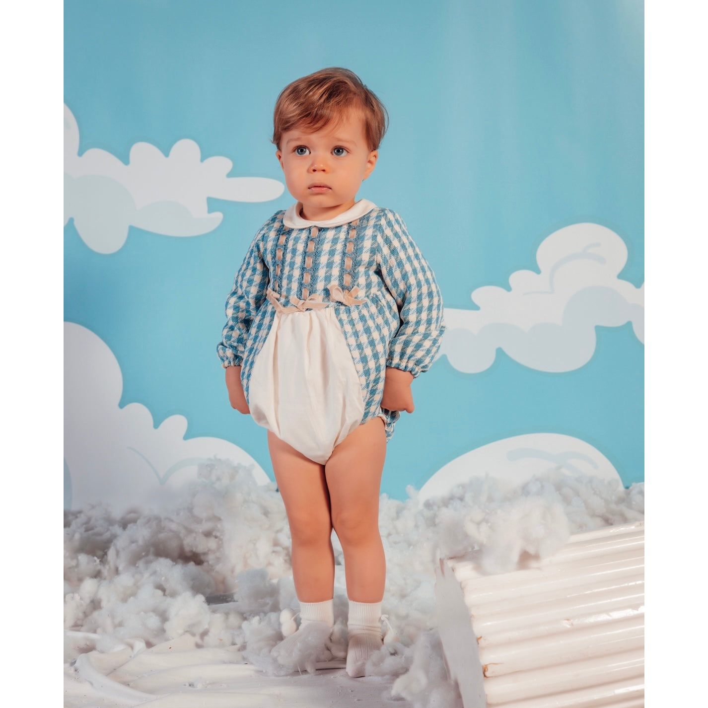 Load image into Gallery viewer, Blue Dogtooth Romper 3285 - Lala Kids 
