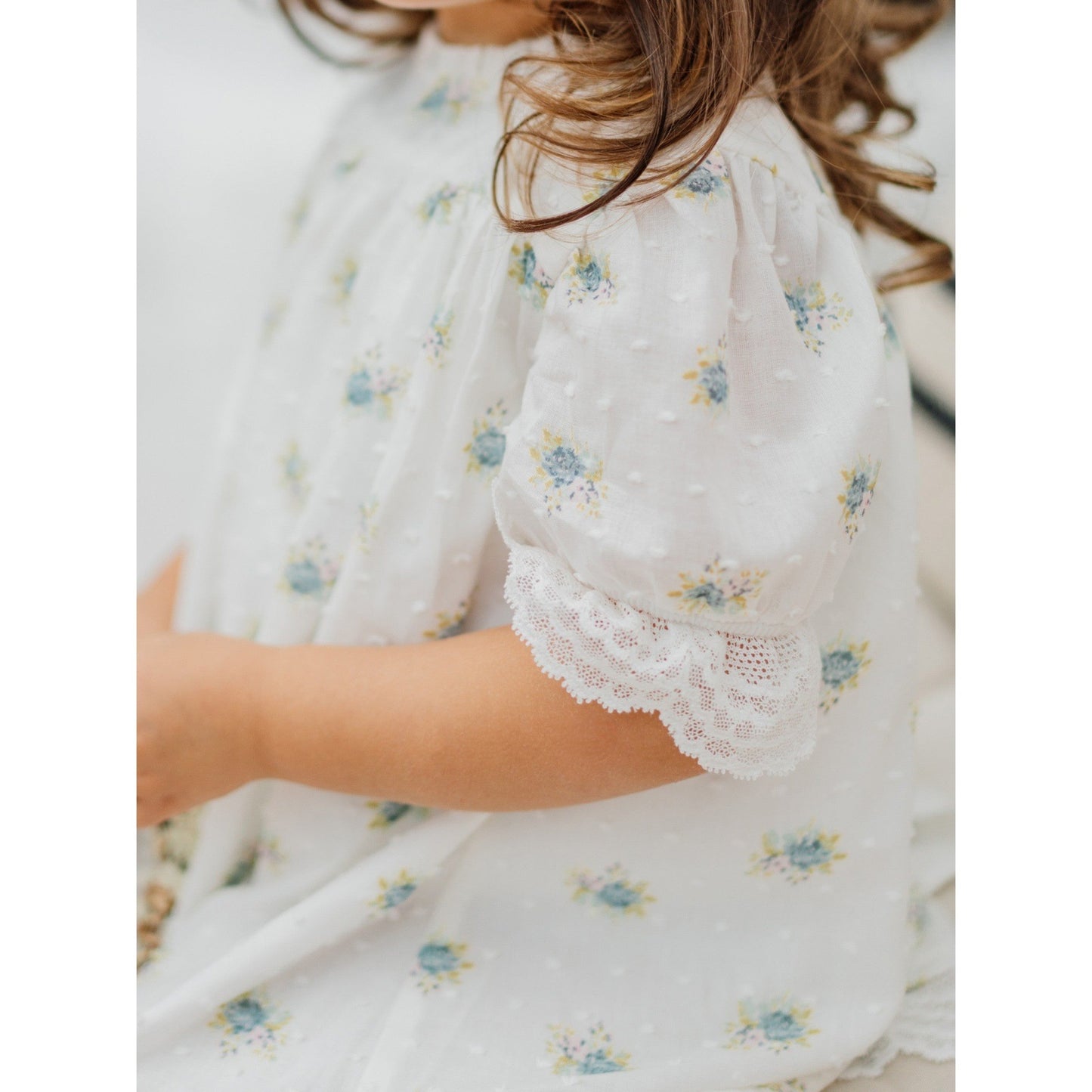 White and Blue Floral Dress 136 - Lala Kids 
