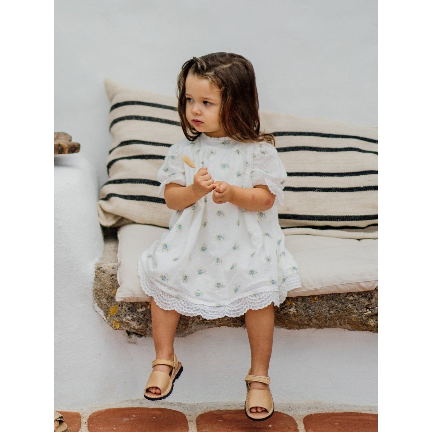 White and Blue Floral Dress 136 - Lala Kids 