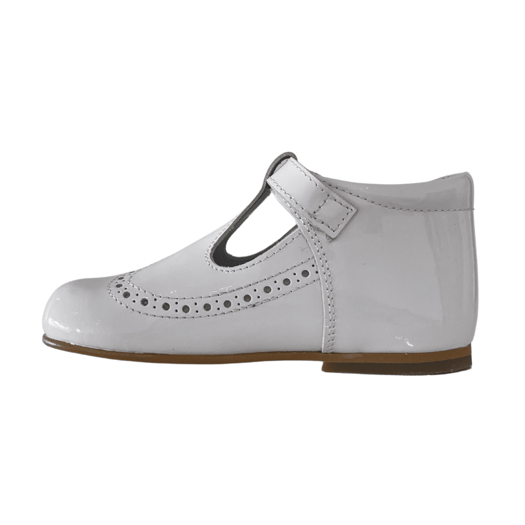 Load image into Gallery viewer, 200 Patent White T- Bar Shoes - Lala Kids 
