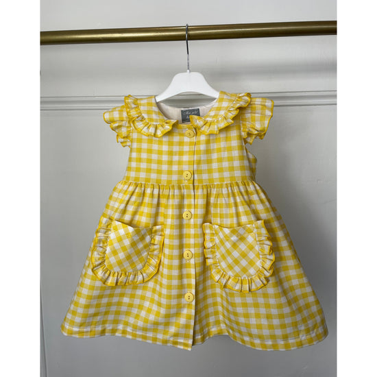 Load image into Gallery viewer, Lemon And White Gingham Dress 225 - Lala Kids 
