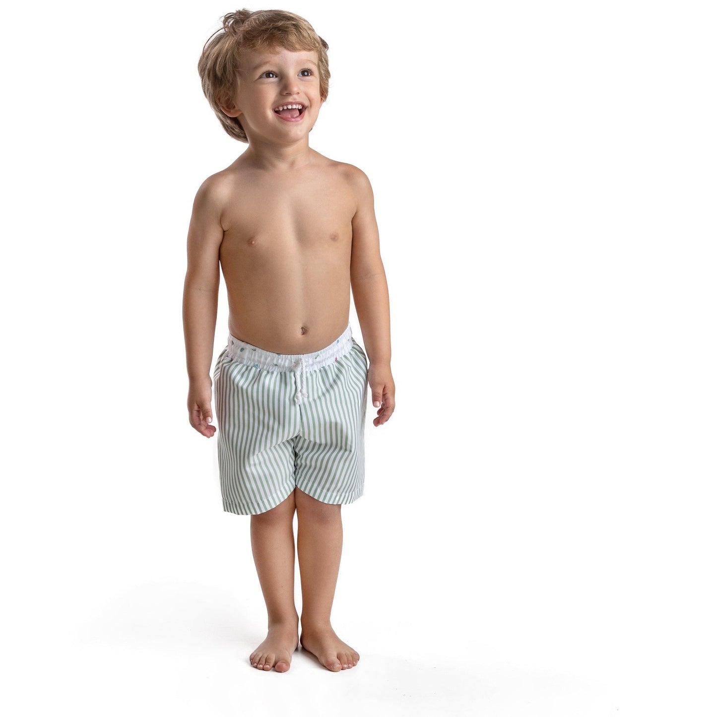 Load image into Gallery viewer, 12 Green Pinstripe Swim Shorts - Lala Kids 
