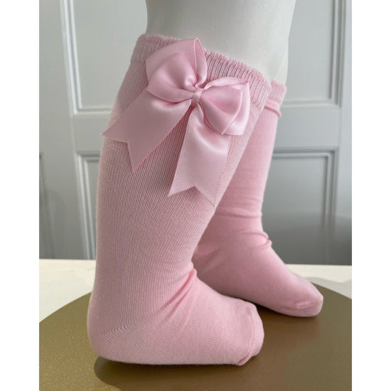 Pale Pink Double Bow Knee Socks - Lala Kids 