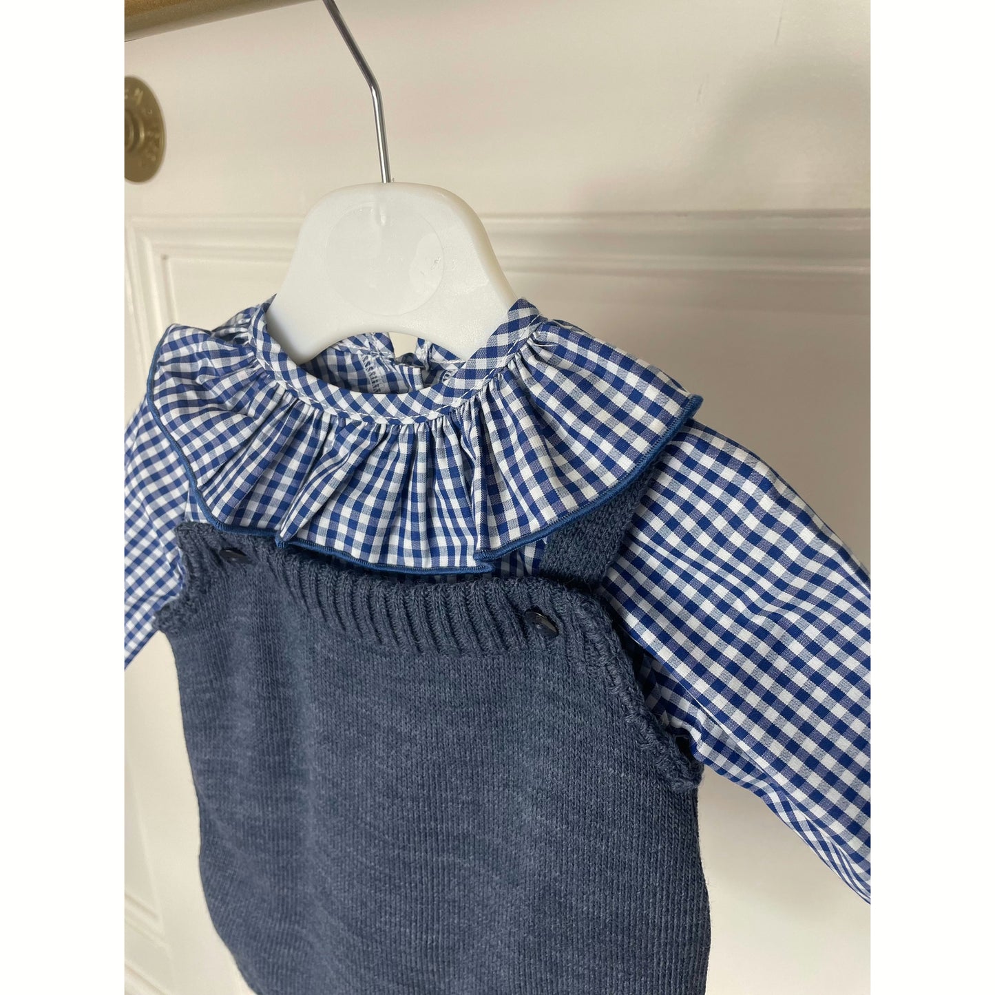 Load image into Gallery viewer, 34 Blue Gingham Shirt and Romper - Lala Kids 
