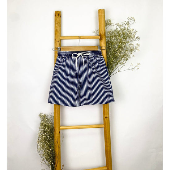 Load image into Gallery viewer, Blue Striped Swim Shorts 221 - Lala Kids 
