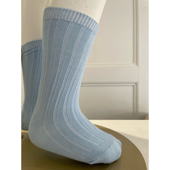 Pale Blue Knee High Ribbed Socks - Lala Kids 