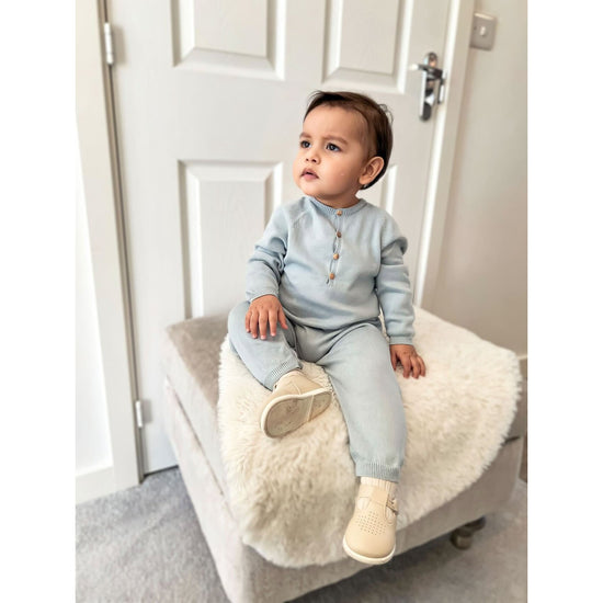 Soft Blue Knitted All In One 125 - Lala Kids 