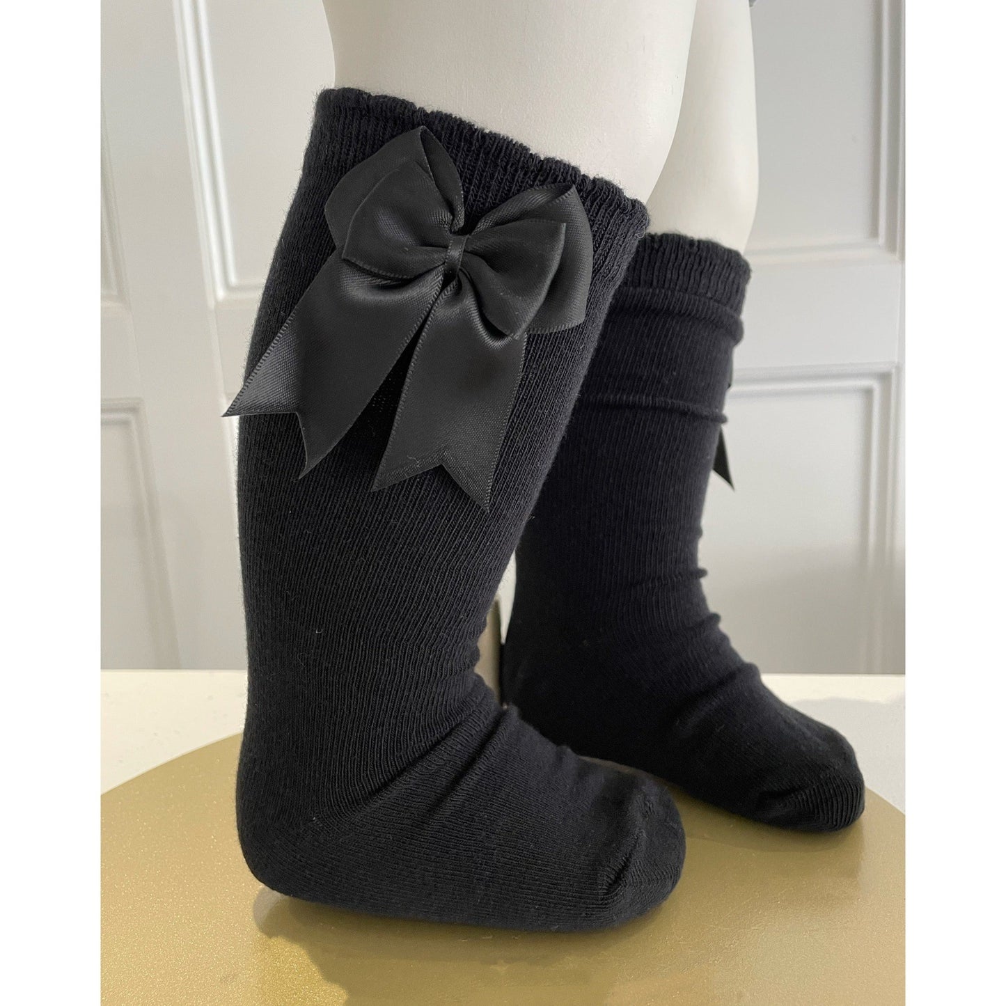 Load image into Gallery viewer, Black Double Bow Knee Socks - Lala Kids 
