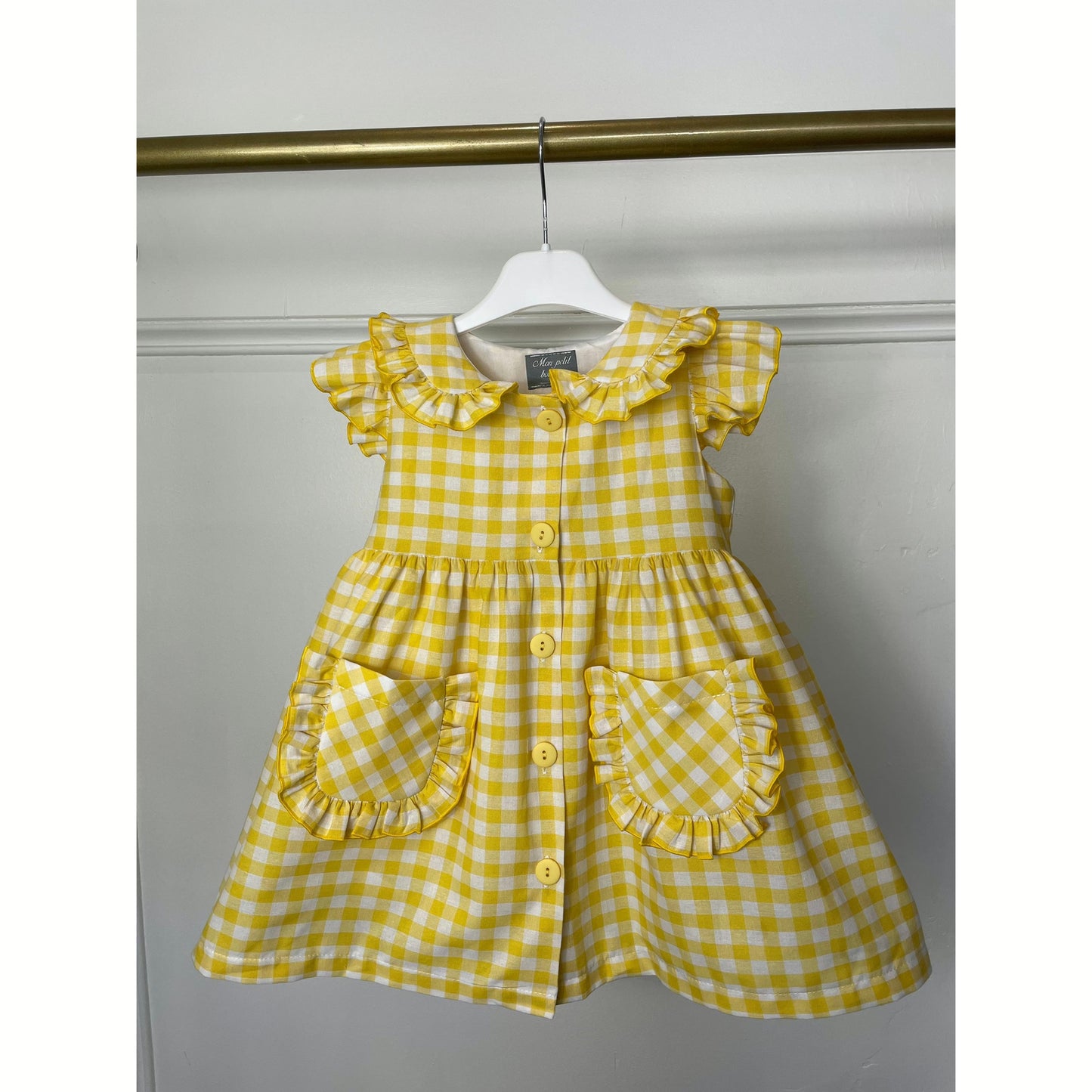 Load image into Gallery viewer, Lemon And White Gingham Dress 224 - Lala Kids 
