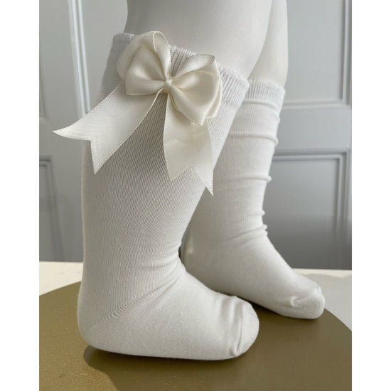 Cream Double Bow Knee Socks - Lala Kids 