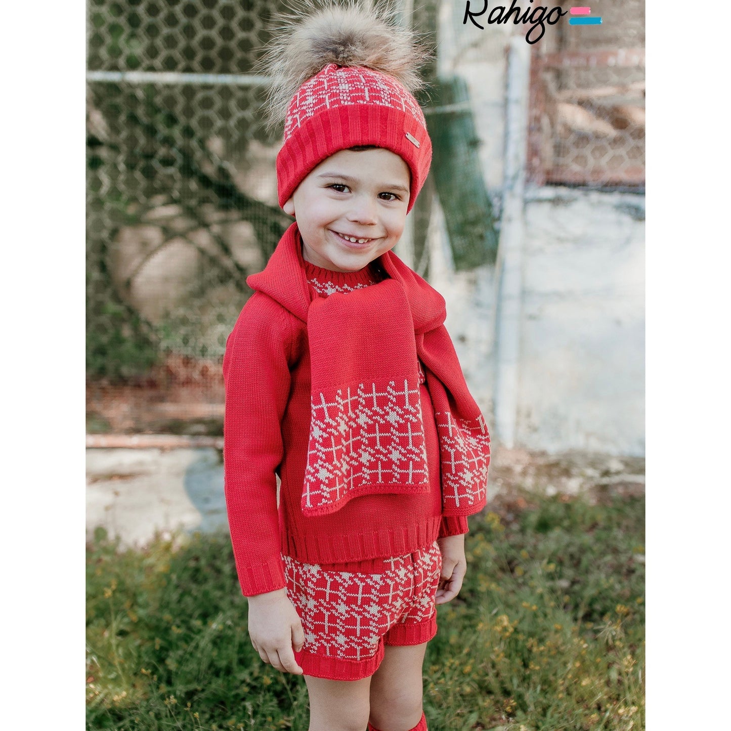 139 Shorts and Jumper Set - Red/Camel - Lala Kids 