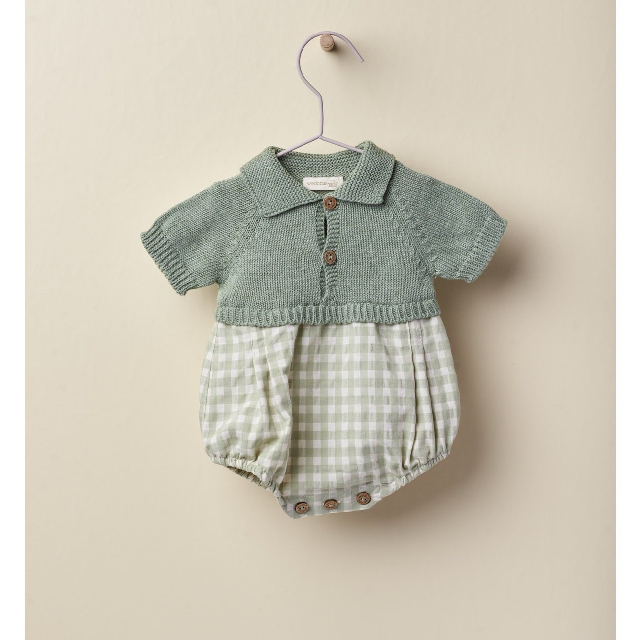 Load image into Gallery viewer, Sage Green Knit Romper 123 - Lala Kids 
